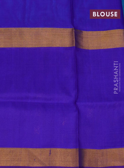 Pure uppada silk saree peacock blue and blue with annam & floral zari woven buttas and long zari woven border