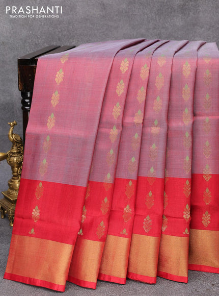 Pure uppada silk saree dual shade of maroon and red with allover zari weaves and zari woven border