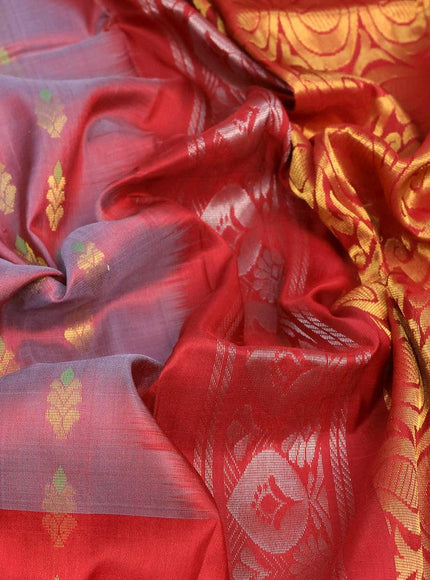 Pure uppada silk saree dual shade of maroon and red with allover zari weaves and zari woven border