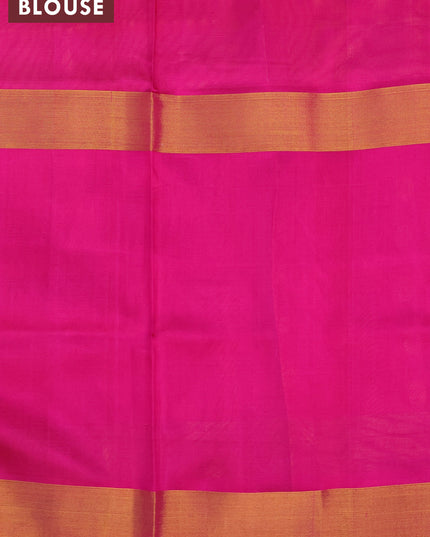 Pure uppada silk saree dual shade of mustard yellow and pink with zari woven buttas and long zari woven butta border