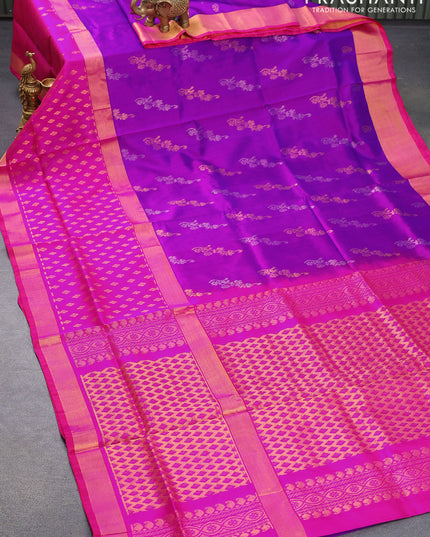Pure uppada silk saree purple and pink with silver & gold zari woven buttas and long zari woven butta border