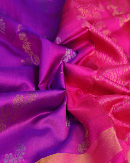 Pure uppada silk saree purple and pink with silver & gold zari woven buttas and long zari woven butta border