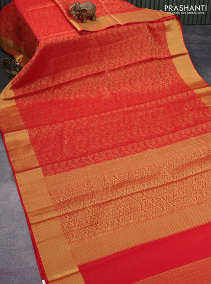 Art chiffon saree red with allover zari woven brocade weaves and zari woven border - {{ collection.title }} by Prashanti Sarees