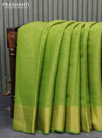 Art chiffon saree light green with allover zari woven brocade weaves and zari woven border - {{ collection.title }} by Prashanti Sarees