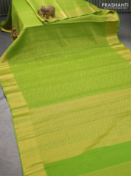 Art chiffon saree light green with allover zari woven brocade weaves and zari woven border - {{ collection.title }} by Prashanti Sarees