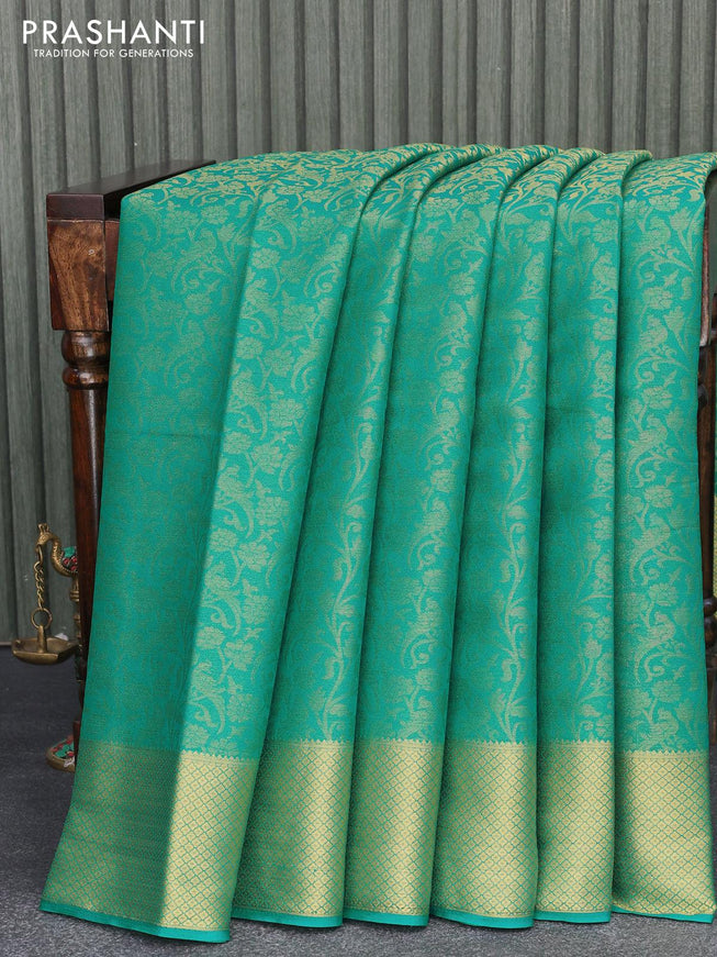 Art chiffon saree teal green with allover zari woven brocade weaves and zari woven border - {{ collection.title }} by Prashanti Sarees