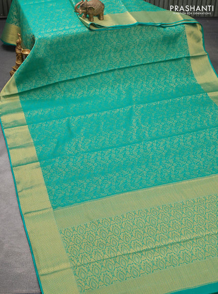 Art chiffon saree teal green with allover zari woven brocade weaves and zari woven border - {{ collection.title }} by Prashanti Sarees