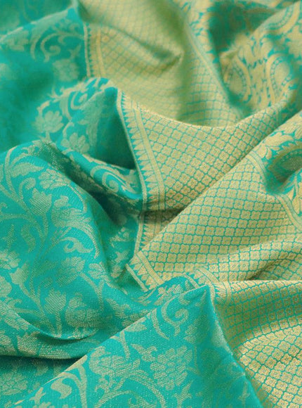 Art chiffon saree teal green with allover zari woven brocade weaves and zari woven border - {{ collection.title }} by Prashanti Sarees