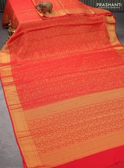 Art chiffon saree red with allover zari woven brocade weaves and zari woven border - {{ collection.title }} by Prashanti Sarees