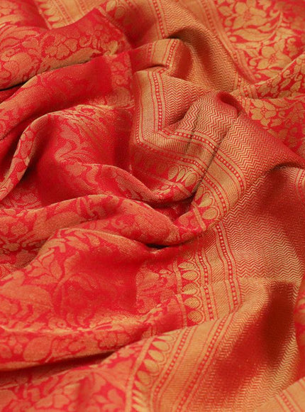 Art chiffon saree red with allover zari woven brocade weaves and zari woven border - {{ collection.title }} by Prashanti Sarees