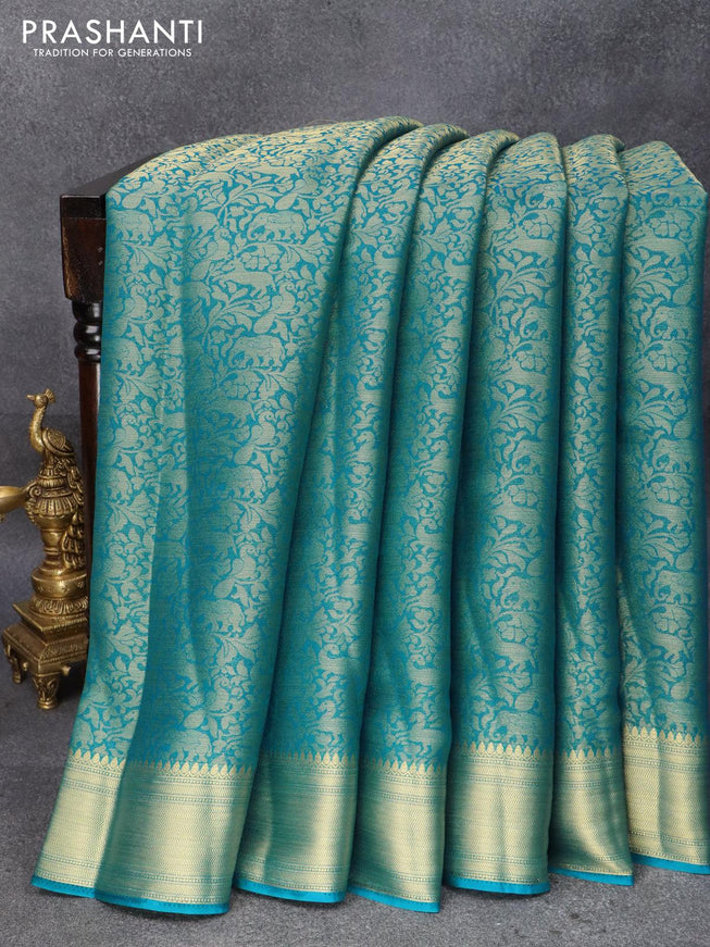 Art chiffon saree cs blue with allover zari woven brocade weaves and zari woven border - {{ collection.title }} by Prashanti Sarees