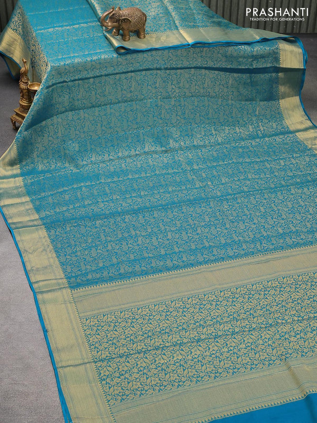 Art chiffon saree cs blue with allover zari woven brocade weaves and zari woven border - {{ collection.title }} by Prashanti Sarees