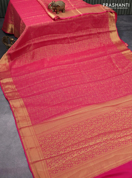 Art chiffon saree pink with allover zari woven brocade weaves and zari woven border - {{ collection.title }} by Prashanti Sarees