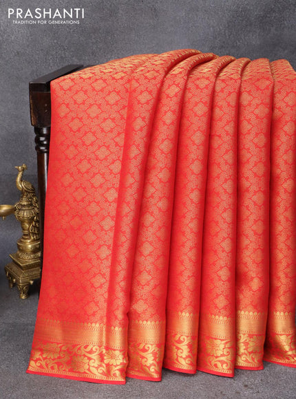 Art chiffon saree red with allover zari woven brocade weaves and zari woven border - {{ collection.title }} by Prashanti Sarees