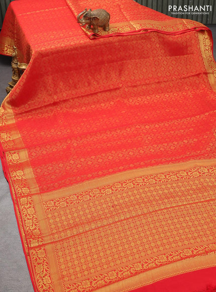 Art chiffon saree red with allover zari woven brocade weaves and zari woven border - {{ collection.title }} by Prashanti Sarees