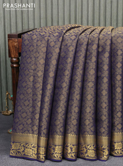 Art chiffon saree dark blue with allover zari woven brocade weaves and zari woven border - {{ collection.title }} by Prashanti Sarees