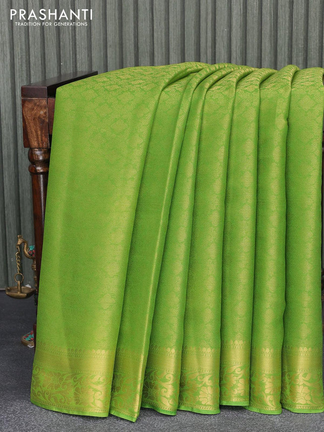 Art chiffon saree light green with allover zari woven brocade weaves and zari woven border - {{ collection.title }} by Prashanti Sarees