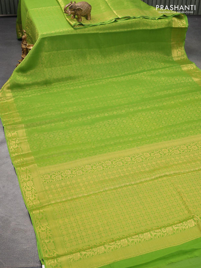 Art chiffon saree light green with allover zari woven brocade weaves and zari woven border - {{ collection.title }} by Prashanti Sarees