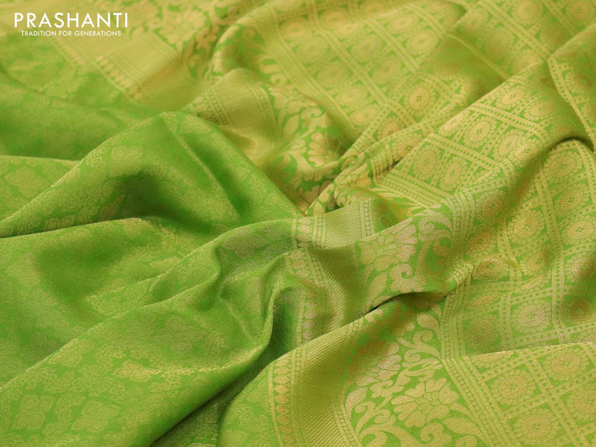 Banarasee Handwoven Semi-Chiffon Saree With Silver Zari-Olive Green