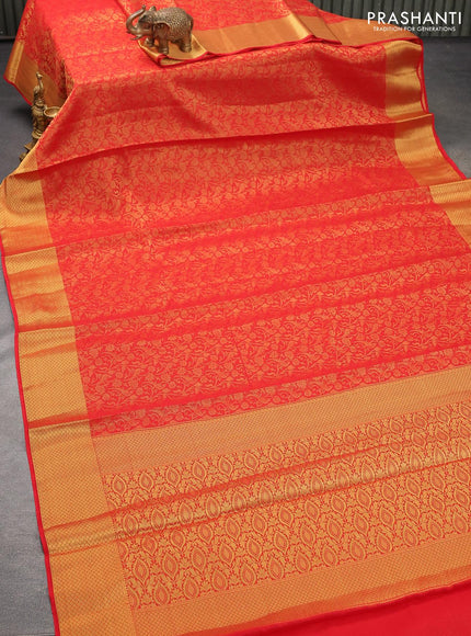 Art chiffon saree red with allover zari woven brocade weaves and zari woven border - {{ collection.title }} by Prashanti Sarees