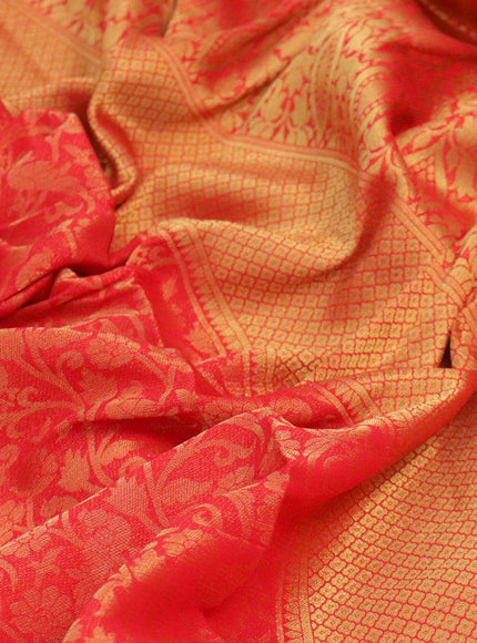 Art chiffon saree red with allover zari woven brocade weaves and zari woven border - {{ collection.title }} by Prashanti Sarees