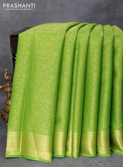 Art chiffon saree light green with allover zari woven brocade weaves and zari woven border - {{ collection.title }} by Prashanti Sarees