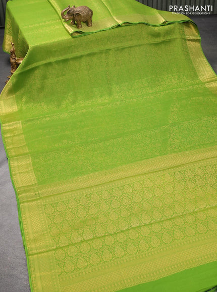 Art chiffon saree light green with allover zari woven brocade weaves and zari woven border - {{ collection.title }} by Prashanti Sarees