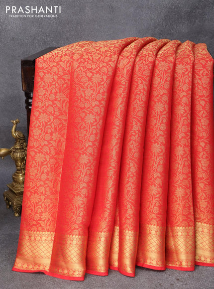 Art chiffon saree red with allover zari woven brocade weaves and zari woven border - {{ collection.title }} by Prashanti Sarees