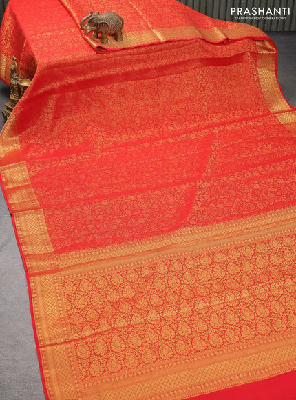 Art chiffon saree red with allover zari woven brocade weaves and zari woven border - {{ collection.title }} by Prashanti Sarees