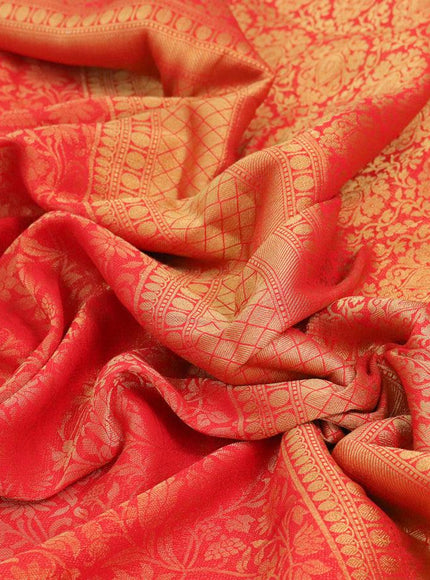 Art chiffon saree red with allover zari woven brocade weaves and zari woven border - {{ collection.title }} by Prashanti Sarees