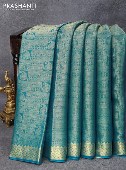 Art chiffon saree cs blue with allover zari woven brocade weaves and zari woven border - {{ collection.title }} by Prashanti Sarees