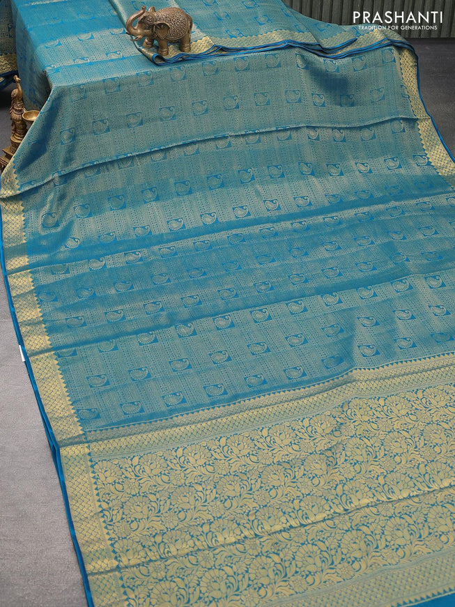 Art chiffon saree cs blue with allover zari woven brocade weaves and zari woven border - {{ collection.title }} by Prashanti Sarees