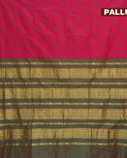Kalyani cotton saree magenta pink and dark green with zari woven butta –  Prashanti Sarees