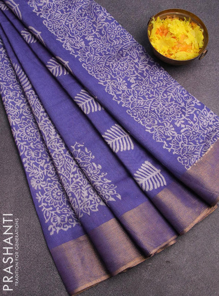 Bhagalpuri saree blue with butta prints and zari woven border - {{ collection.title }} by Prashanti Sarees