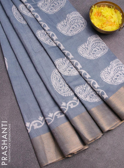 Bhagalpuri saree grey with paisley butta prints and zari woven border - {{ collection.title }} by Prashanti Sarees