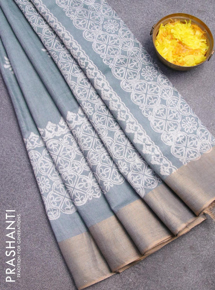 Bhagalpuri saree grey with butta prints and zari woven border - {{ collection.title }} by Prashanti Sarees