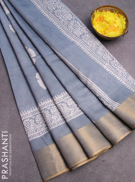 Bhagalpuri saree grey with floral butta prints and zari woven border - {{ collection.title }} by Prashanti Sarees