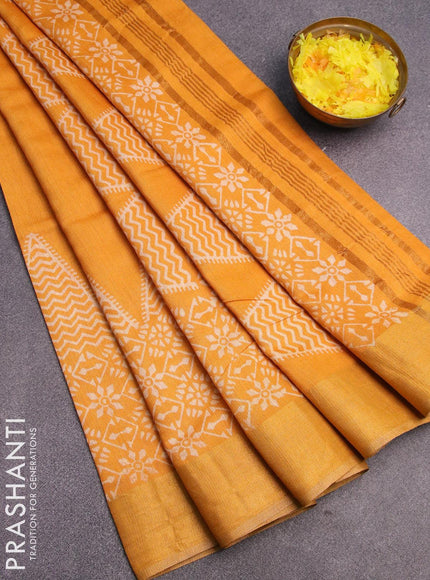 Bhagalpuri saree yellow with butta prints and zari woven border - {{ collection.title }} by Prashanti Sarees