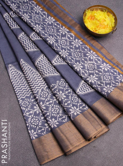 Bhagalpuri saree grey with butta prints and zari woven border - {{ collection.title }} by Prashanti Sarees