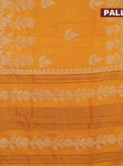 Bhagalpuri saree yellow with leaf butta prints and zari woven border - {{ collection.title }} by Prashanti Sarees