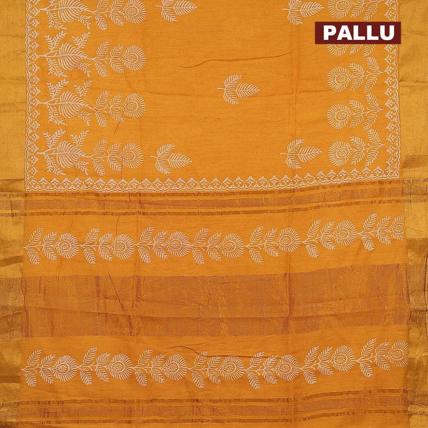 Bhagalpuri saree yellow with leaf butta prints and zari woven border - {{ collection.title }} by Prashanti Sarees