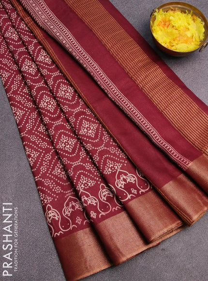 Bhagalpuri saree maroon with allover bandhani prints and zari woven border - {{ collection.title }} by Prashanti Sarees