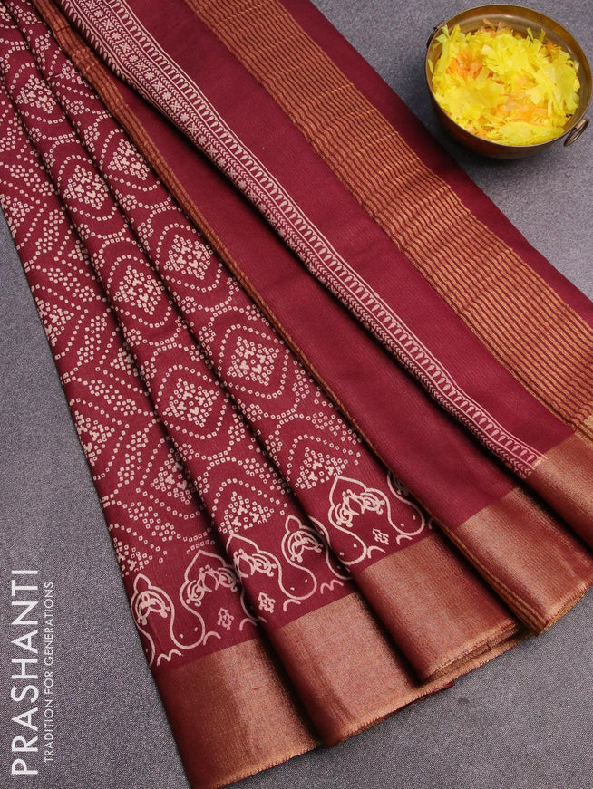 Bhagalpuri saree maroon with allover bandhani prints and zari woven border - {{ collection.title }} by Prashanti Sarees