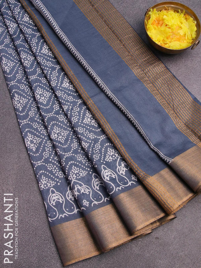 Bhagalpuri saree grey with allover bandhani prints and zari woven border - {{ collection.title }} by Prashanti Sarees