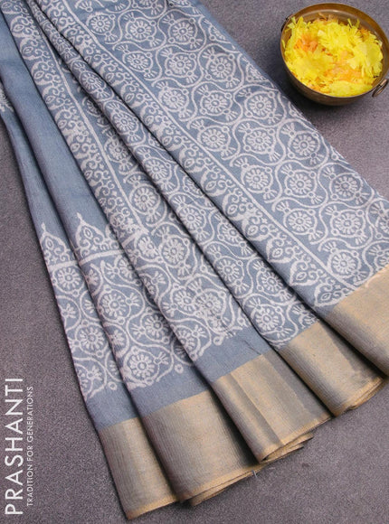 Bhagalpuri saree grey with butta prints and zari woven border - {{ collection.title }} by Prashanti Sarees