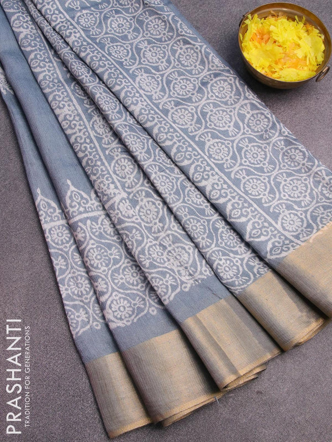 Bhagalpuri saree grey with butta prints and zari woven border - {{ collection.title }} by Prashanti Sarees