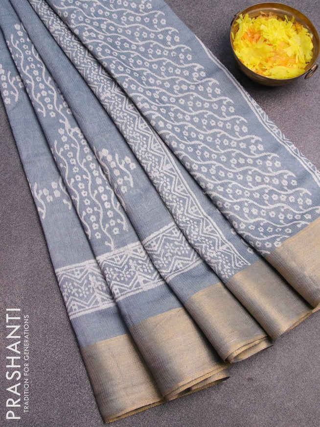 Bhagalpuri saree grey with butta prints and zari woven border - {{ collection.title }} by Prashanti Sarees