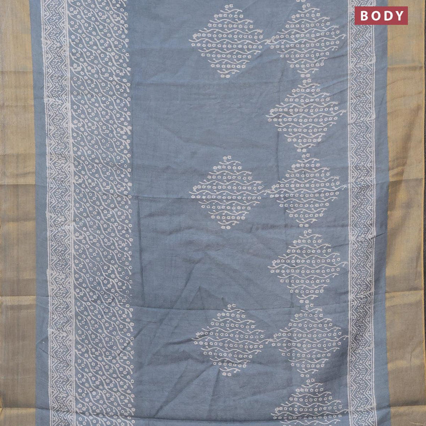 Bhagalpuri saree grey with butta prints and zari woven border - {{ collection.title }} by Prashanti Sarees