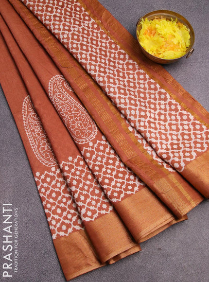 Bhagalpuri saree rust shade with paisley butta prints and zari woven border - {{ collection.title }} by Prashanti Sarees