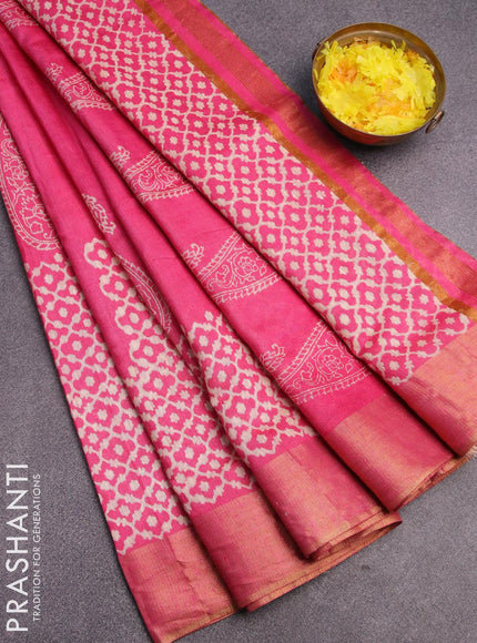 Bhagalpuri saree pink with paisley butta prints and zari woven border - {{ collection.title }} by Prashanti Sarees